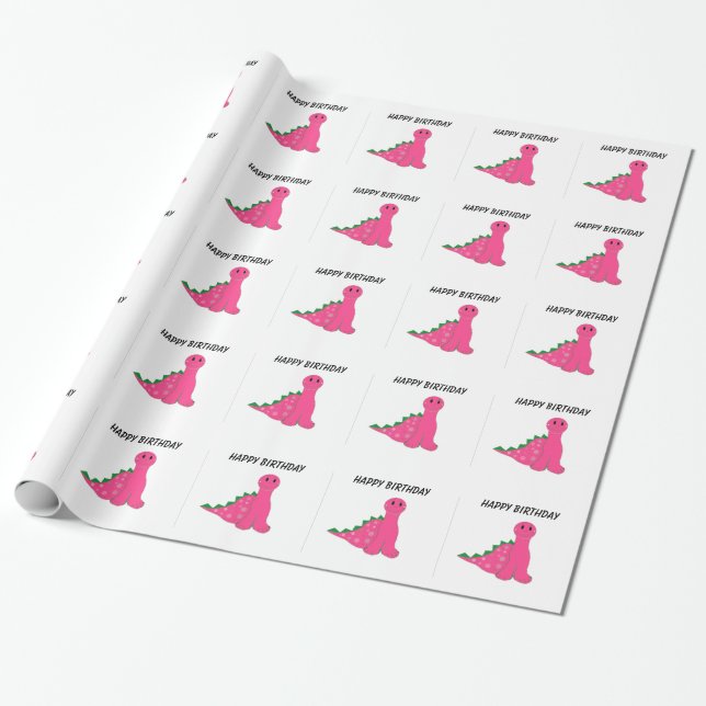 Papel De Presente Dinossauros Rosa (Desenrolado)