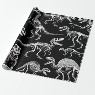 Papel De Presente Dinossauros Skeletons Brancos Fósseis
