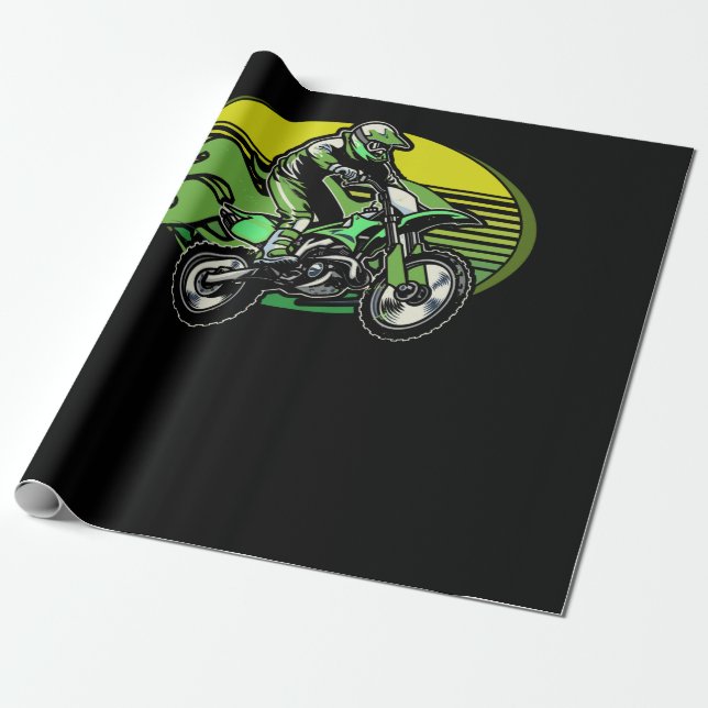 Papel De Presente Dirt Bike Rider Tire Tracks Neon Green Youth (Desenrolado)