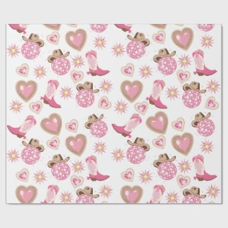 Papel De Presente Disco Cowgirl Valentine Wrapping Paper
