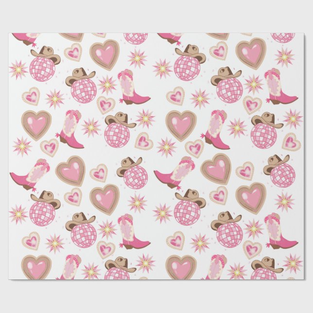 Papel De Presente Disco Cowgirl Valentine Wrapping Paper (Aberto)