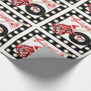 Papel De Presente Disco de Guitarra e Notas Musicais Com Borda Leve