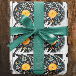 Papel De Presente Disco de Vinil de Aniversário Floral em Aquarela R