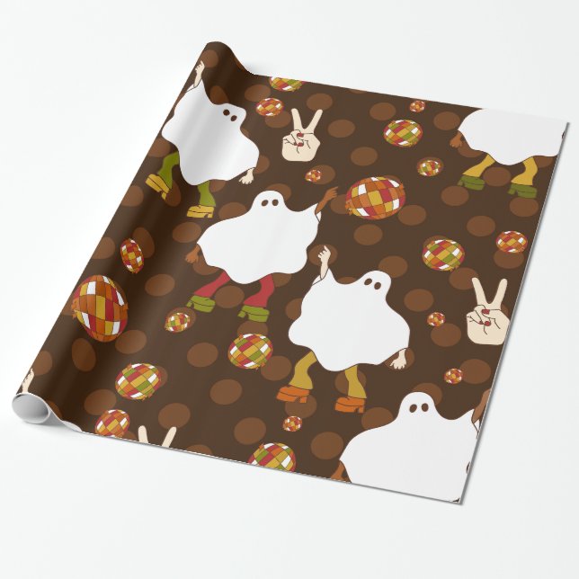Papel De Presente disco halloween africano fantasma castanho (Desenrolado)