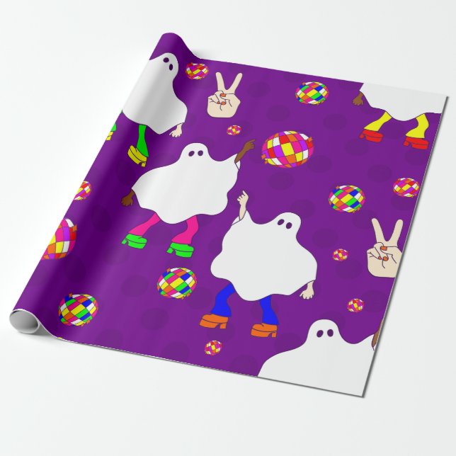 Papel De Presente disco halloween africano fantasma roxo (Desenrolado)