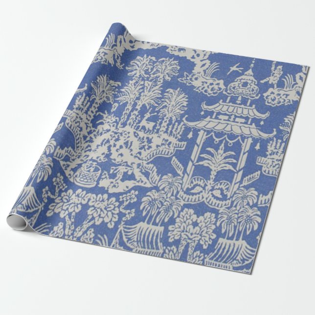 Papel De Presente Dissociação de Chinoiserie Azul e Branco Chinês (Desenrolado)