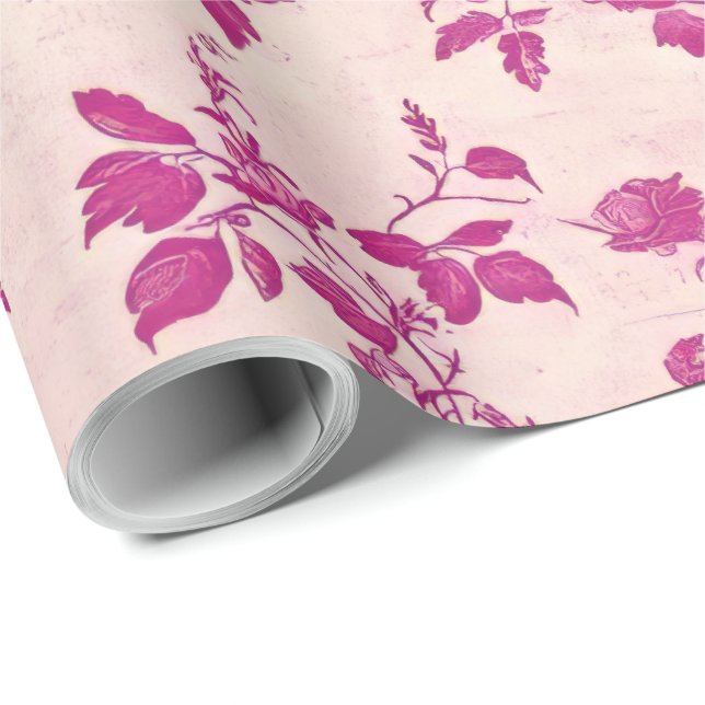 Papel De Presente Dissociação de Chinoiserie Cor-de-Rosa Esbranquiça (Ponta do rolo)