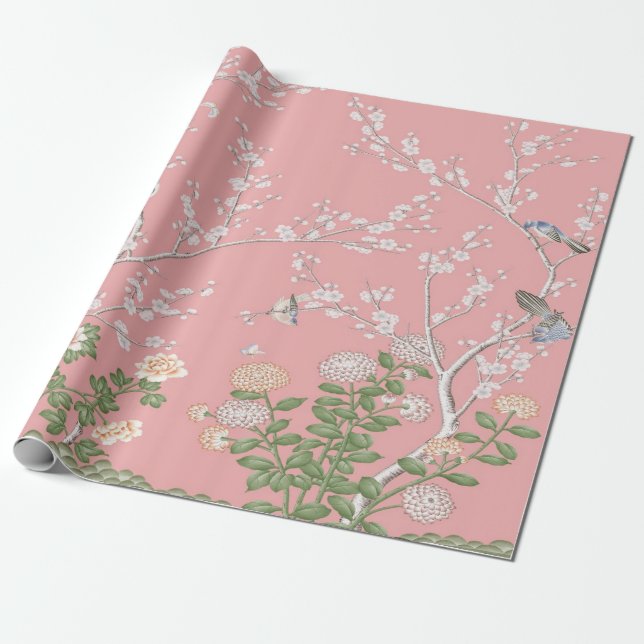 Papel De Presente Dissociação de Chinoiserie Rosa (Desenrolado)