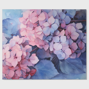 Papel De Presente Dissociação de Hydrangea de Aquarela Rosa e Púrpur