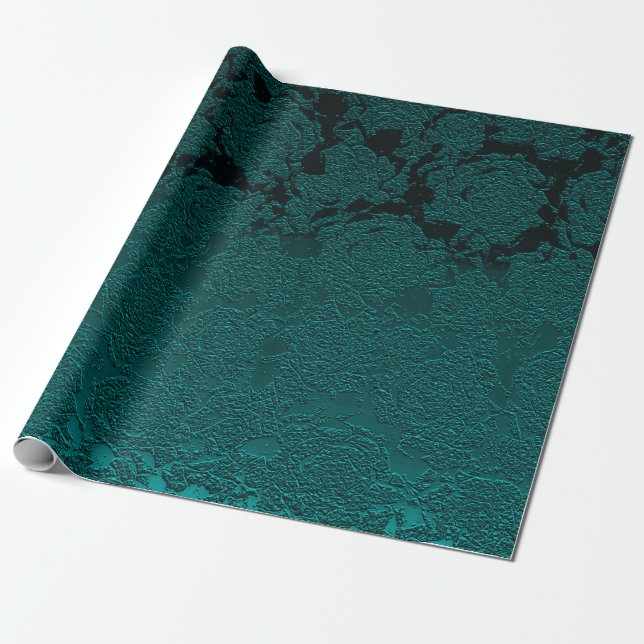 Papel De Presente Dissociação de Padrão Suculente Elegante de Teal E (Desenrolado)