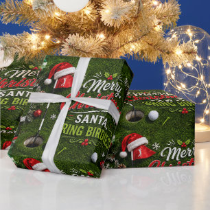 Papel De Presente Dito engraçado de Natal de golfe em grama verde