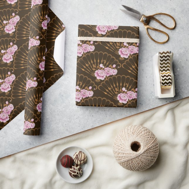 Papel De Presente Diversão ao estilo japonês e rosas (Artesanato)