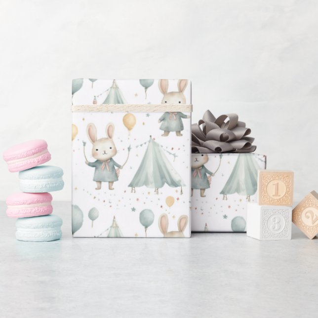 Papel De Presente Diversão Coelho de Circo Balões Padrão Chá de Bebê (Chá de bebê)