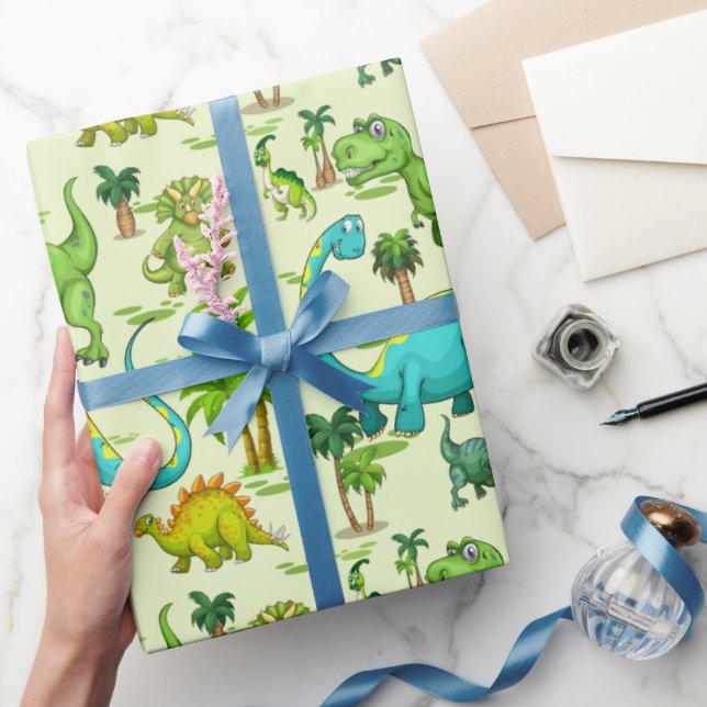 Papel De Presente Diversão com Dinossauros para Crianças  (Presentear)