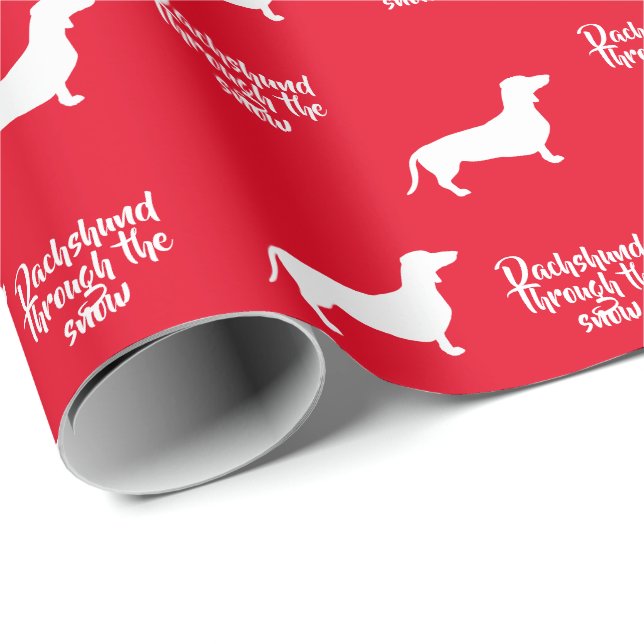 Papel De Presente Diversão Dachshund Através da Neve (Ponta do rolo)