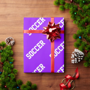 Papel De Presente Diversão Diagonal Texto de FUTEBOL Branco em Roxo