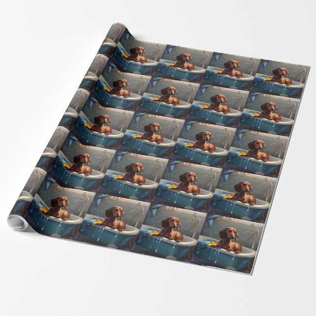 Papel De Presente Diversão do Dachshund no Banho  (Desenrolado)