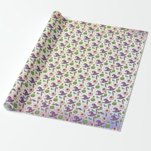 Papel De Presente Diversão do Dia das Bruxas Roxo,Garrafa de Bruxas