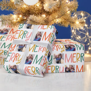 Papel De Presente Diversão fotográfica colorida e alegre de Natal
