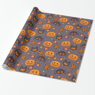 Papel De Presente Diversão Halloween Pumpkins Padrão Púrpura Fundo