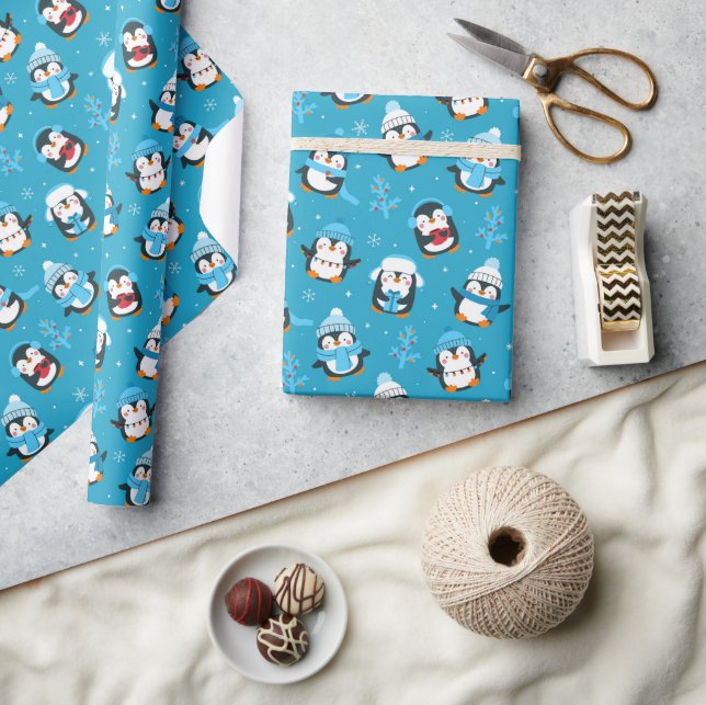 Papel De Presente Diversão Natal Inverno Pinguins  (Artesanato)