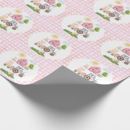 Papel De Presente Diversão no Quintal Rosa Aniversário de 2 anos