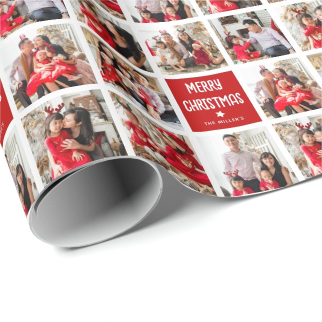 Papel De Presente Diversão Personalizado 8 x Grade de Fotos Feliz Na (Ponta do rolo)