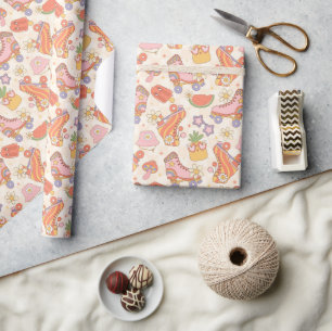 Papel De Presente Diversão Retro e Divertida de Patinação sobre Roda