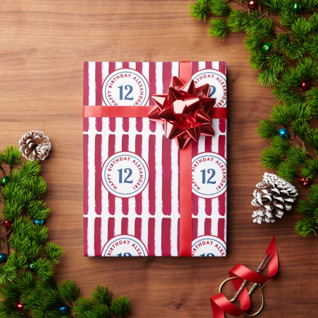 Papel De Presente Diversão Vermelho  Listras de Pipoca Branco Padrão (Presente de Natal)
