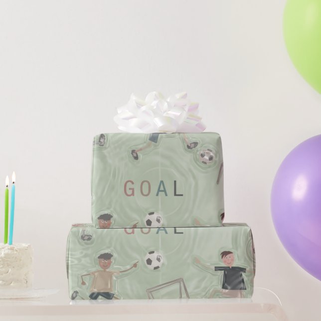 Papel De Presente Divertido- Fofo crianças brincando de futebol (Presentes para festas)