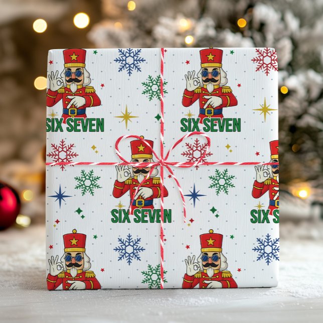 Papel De Presente Divertido Seis Sete 67 Meme Quebra-Nozes Natal Hum (Trending Six Seven 67 6 7 funny Christmas Nutcracker xmas modern holiday humor gift wrapping paper)