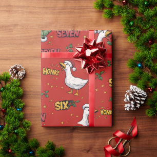 Papel De Presente Divertido Seis Sete Buzina Ganso Natal vermelho Me