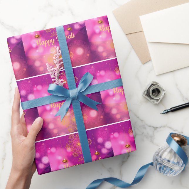 Papel De Presente Diwali Purple Dourado Mandala Lamps (Presentear)