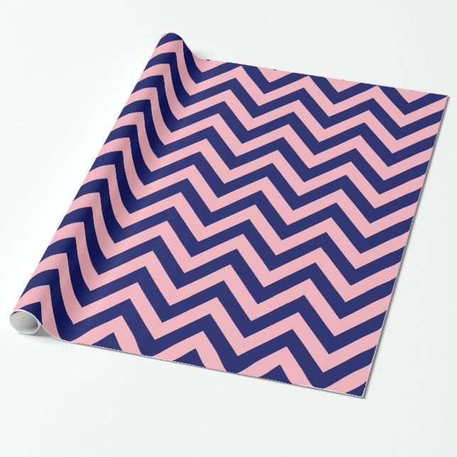 Papel De Presente DIY BG Navy Azul Enorme Padrão Zigue-Zague Rosa (Desenrolado)