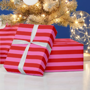 Papel De Presente DIY Cor 1” Preppy Listra Rosa Quente Vermelho