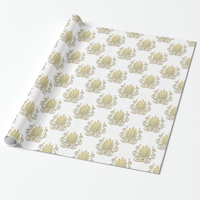 Papel De Presente DIY LG Falso Dourado Damask (Desenrolado)