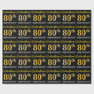 Papel De Presente Do "ANIVERSÁRIO Dourado preto, de imitação 80 "