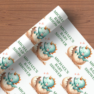 Papel de Presente do Bebê Dino com Design de Nasci