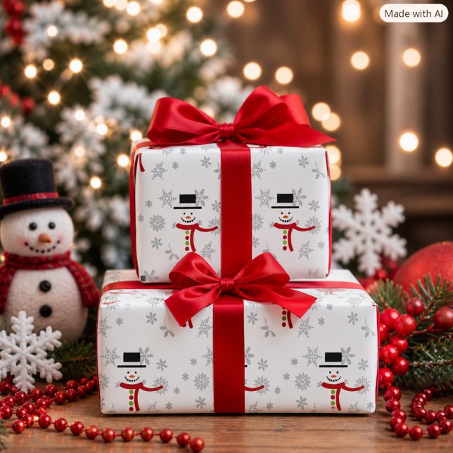 Papel de Presente do Boneco de Neve e Flocos de Ne (Criador carregado)