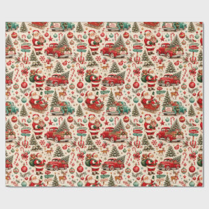 Papel de Presente do Caminhão do Papai Noel Vintag
