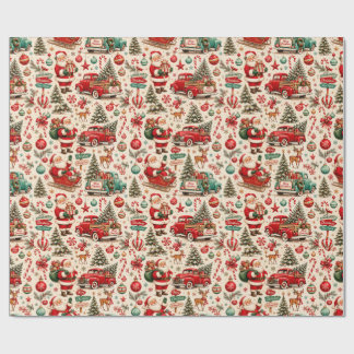 Papel de Presente do Caminhão do Papai Noel Vintag