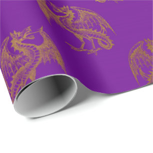 Papel De Presente Do dragão rei real Dourado Roxo Ameixa Heráldico