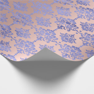 Papel De Presente Do índigo azul do cobalto do damasco real Dourado