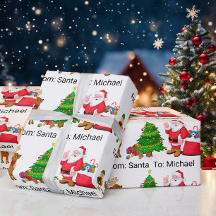 Papel De Presente Do Papai Noel, adicione o nome do filho, Elf Reind