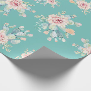 Papel De Presente Do Succulent Pastel do cacto da aguarela flores