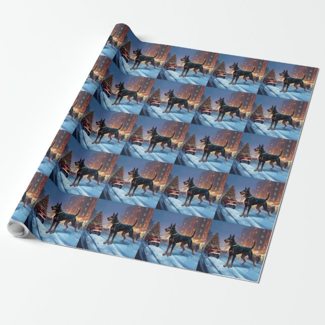 Papel De Presente Doberman Christmas Fesason Season (Desenrolado)