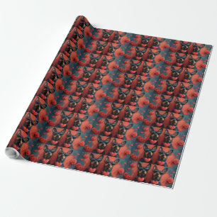 Papel De Presente Doberman Com Rosas do Coração Dia dos Namorados