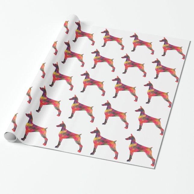 Papel De Presente Doberman Pinscher Geométrico Patten Silhouette (Desenrolado)