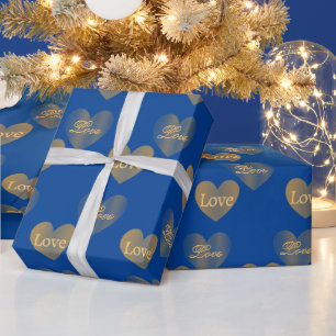 Papel De Presente Dobre o Dourado amor dos corações do Congresso Azu