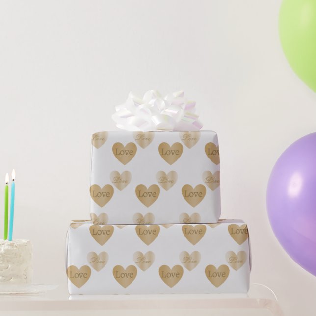 Papel De Presente Dobre os Corações do Amor Dourado (Presentes para festas)